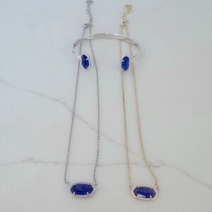 Kendra Scott 3 piece 💙 Cobalt Blue Elisa necklace silver gold Elton cuff silver